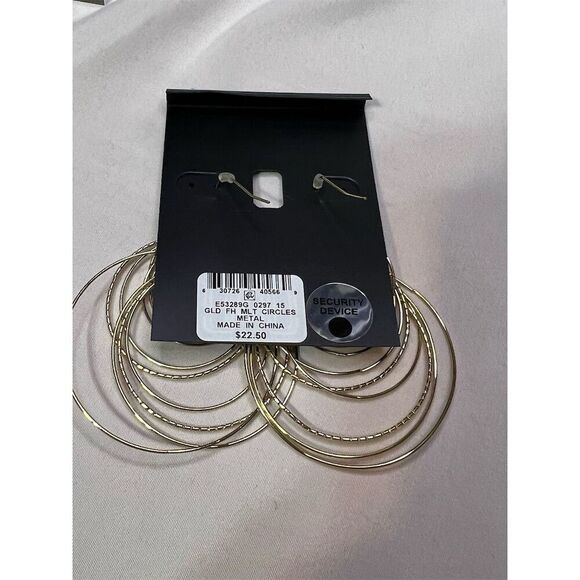 INC Gold Tone Dangle Circle Fish Hook Earrings Nickel-Free Sparkley - Picture 4 of 6